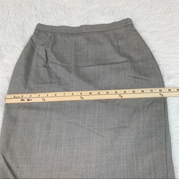 Escada wool blend straight pencil skirt knee length in gray high waisted slit - Picture 7 of 13
